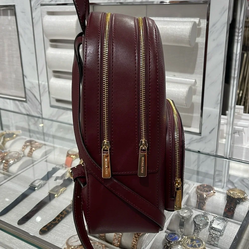 Michael Kors Jaycee Medium Pebbled Leather Backpack Oxblood/Golden NWT